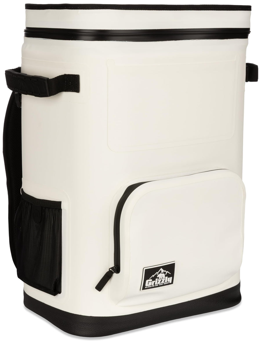 24 Grizzly Drifter Backpack Cooler, Insulated for Beach Boat Camping Fishing Hunting, 24-Quart Capacity, Whiteout