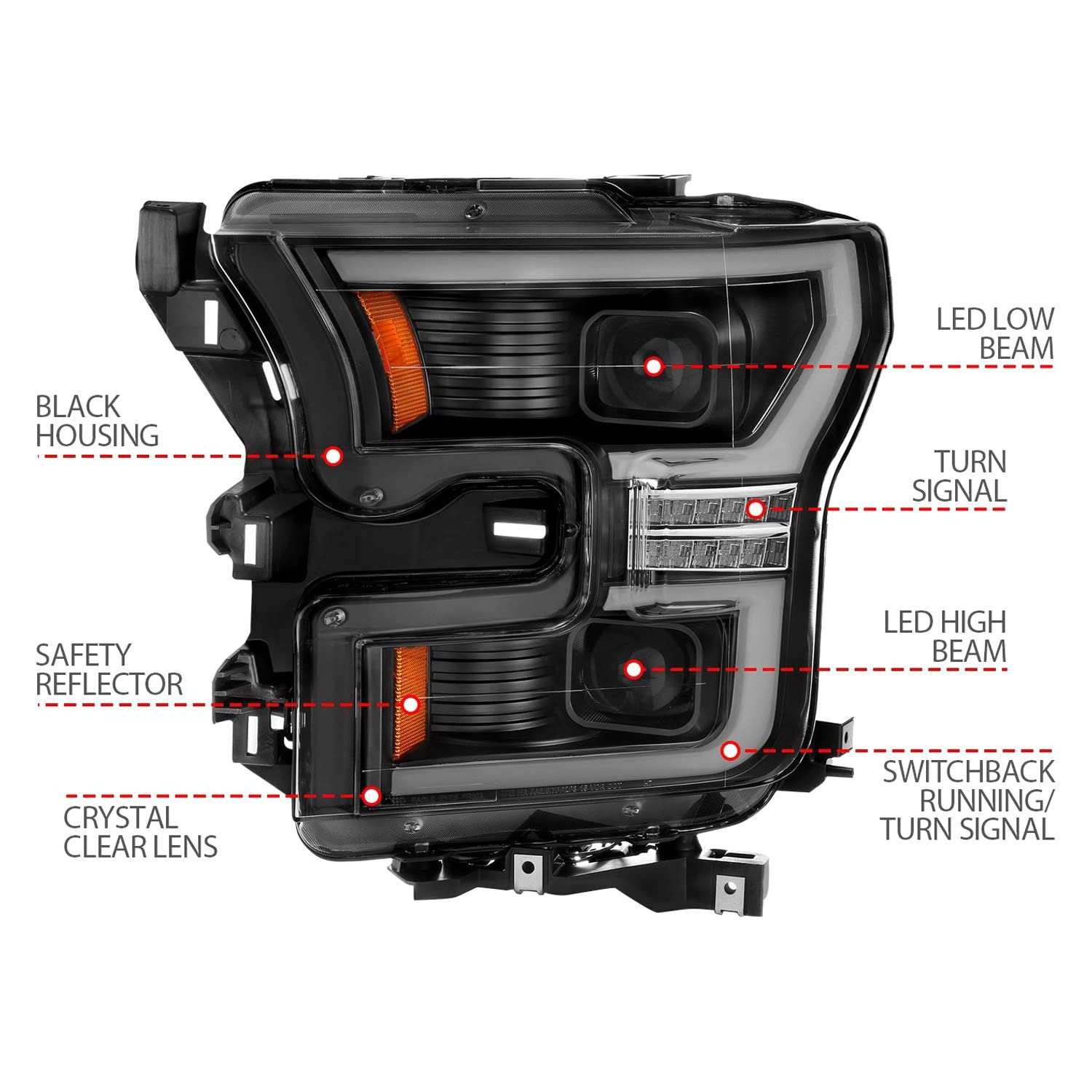 Ford F-150 ANZO USA 15-17 Projector Full LED Switchback Headlights Black Amber