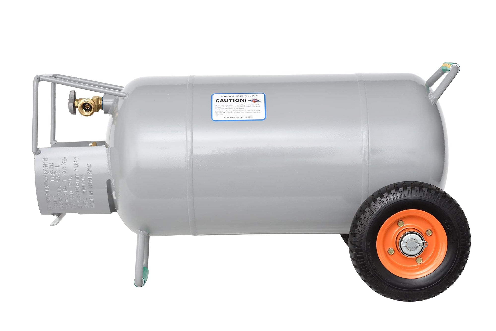 Flame King Empty 40LB Propane Tank with Wheels, Horizontal & Vertical LP Cylinder with Built-in Gauge for Fire Tables, Fire Pits, Patio Heaters, Barbeques, Lunch Trucks, Weed Torches and Truck Campers