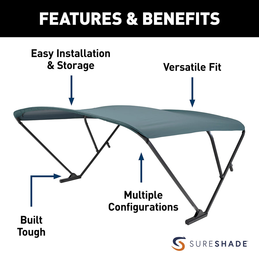 Power SureShade Pontoon Bimini Top - Black Anodized Frame, Green Fabric