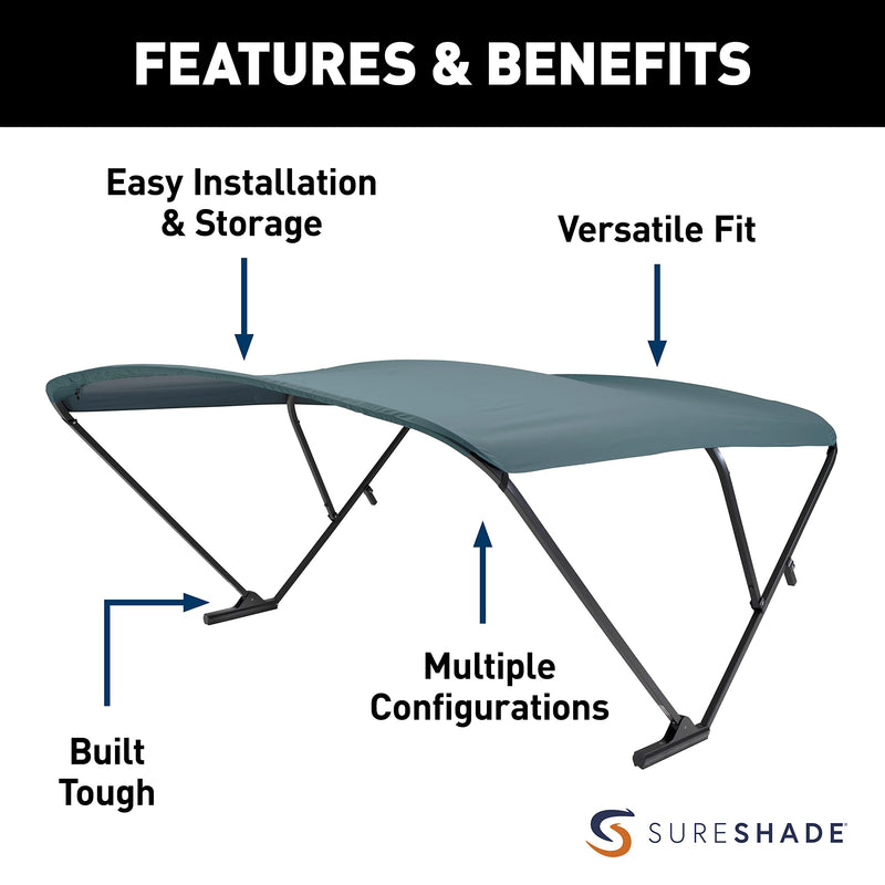 Power SureShade Pontoon Bimini Top - Black Anodized Frame, Green Fabric