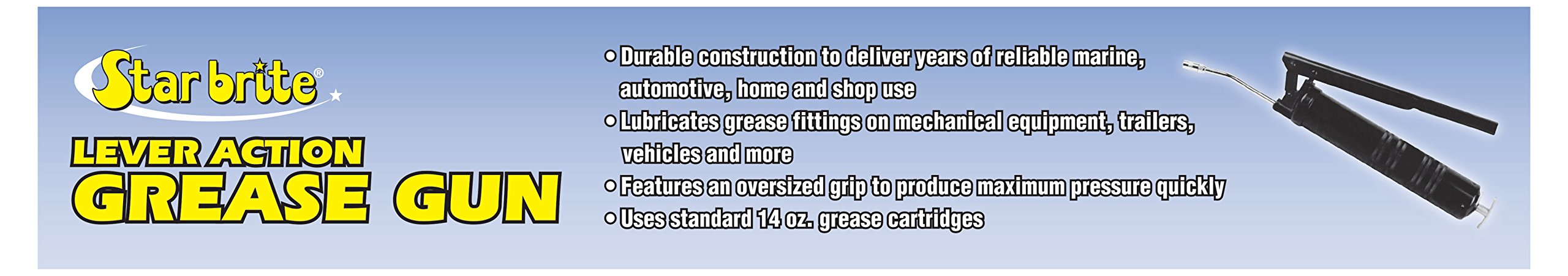 STAR BRITE Lever Standard Duty Grease Gun - 14 OZ Cartridge, Corrosion-Resistant, Fits Standard Zerk Fittings, Ideal for Marine, Auto & Home Lubrication (028704)