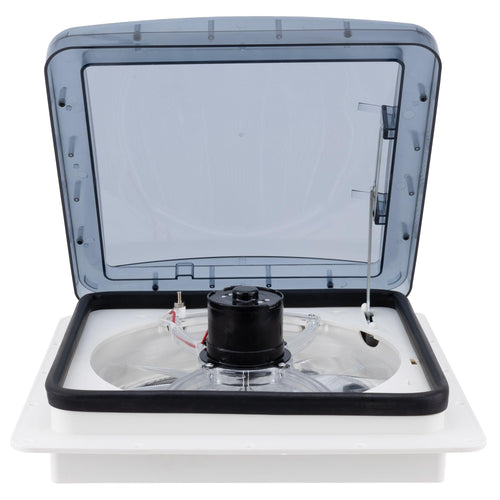 Zephyr RV HENG'S INDUSTRIES 14" Roof Vent Fan | Clear Lid | Manaul Crank | White Screen Frame, Collar, & 6" Square Garnish | SV0112-G4 / 70112V-G4