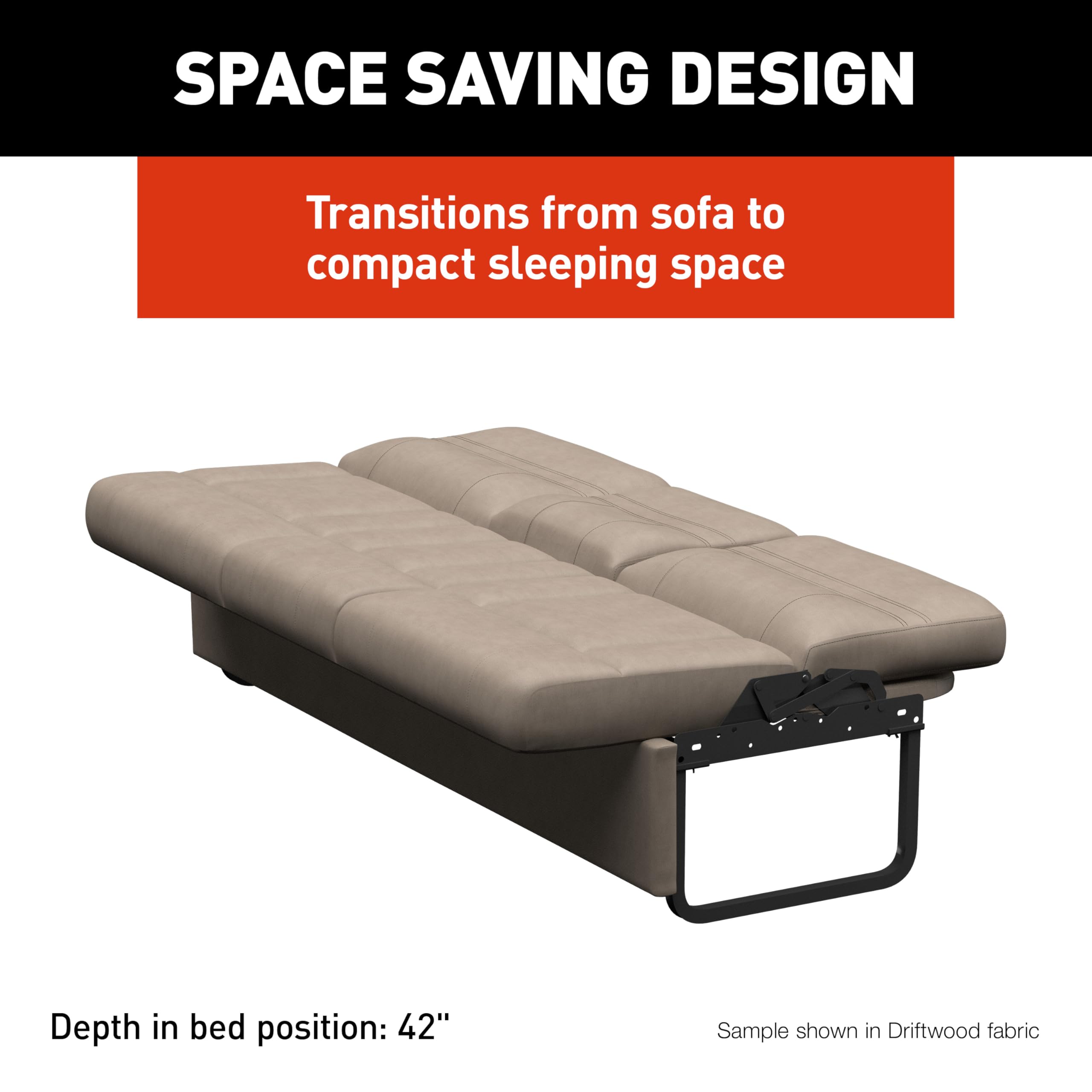72" Thomas Payne Signature McCoy RV Jackknife Sleeper Sofa with Matching Kickboard, Easy Transition, High-Density Foam Cushioning, Fold-Down Center, Dual Cupholders - 2024044414