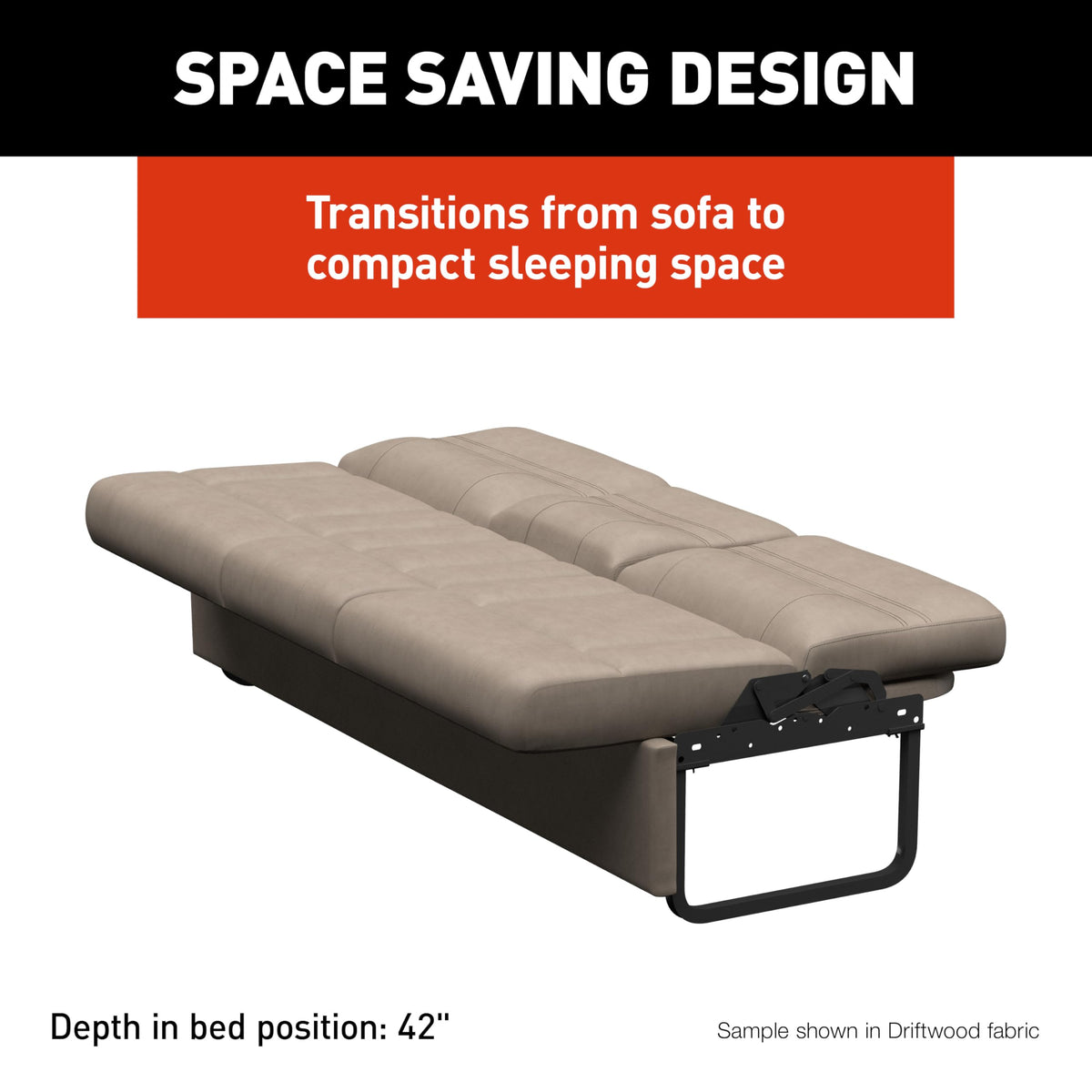 Dellmead Thomas Payne Signature 72" RV Jackknife Sleeper Sofa with Matching Kickboard, Easy Transition, High-Density Foam Cushioning, Fold-Down Center, Dual Cupholders - 2024044417