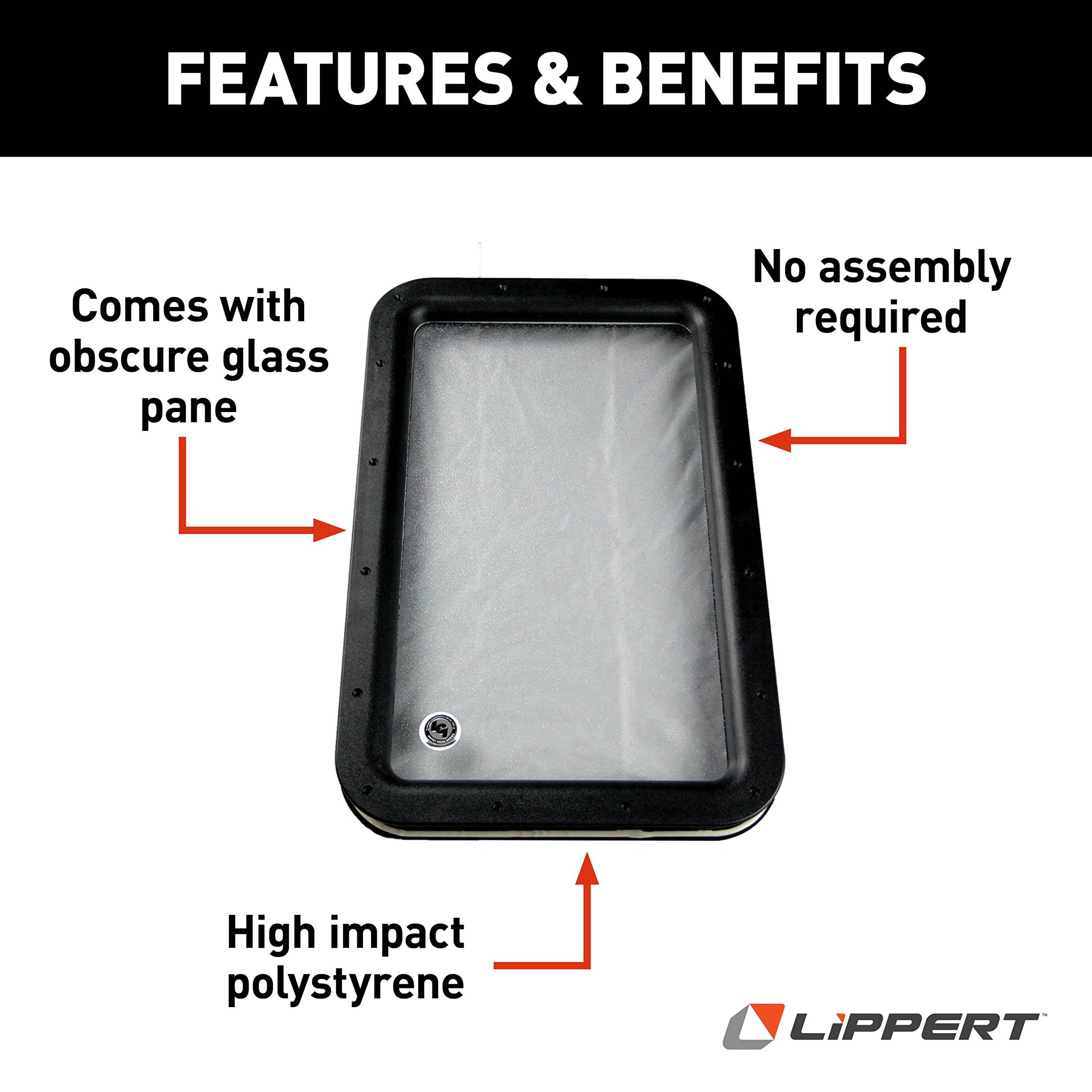 Lippert Components Replacement Inner & Outer Window Frame with Seal, Glass for Raidus RV Entry Doors, 12" x 21", Obscure Pane, No Assembly Required, Easy DIY Installation, High Impact Polystyrene, Black - 363370
