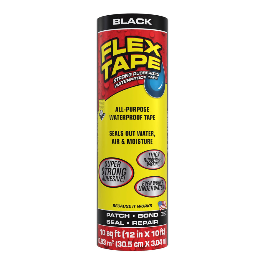 Original Flex Tape, Thick Flexible Rubberized Waterproof Tape - Seal and Patch Leaks, Works Underwater, Indoor Outdoor - Home RV Roof Plumbing and Pool Repairs, Black, 12 in x 10 ft, Pack of 1
