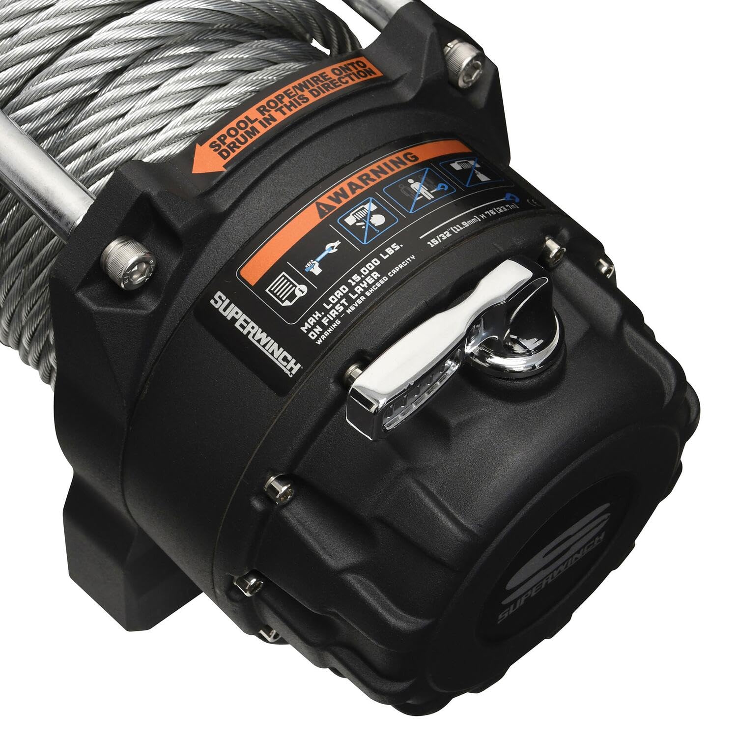 Tiger Shark SUPERWINCH, 15000 lb Capacity, Roller Fairlead, 7/16 in x 82 ft Steel Rope, 12V, Kit