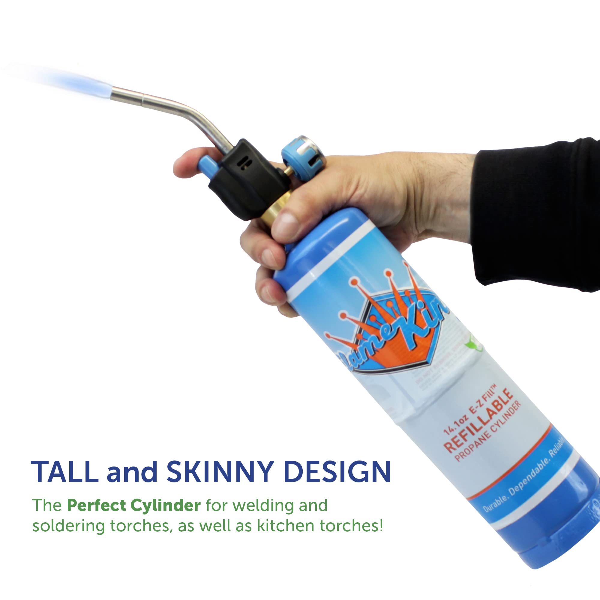 Flame King 1LB Empty Propane Welding Cylinder Tank FLMKNG141LP, Reusable & Transportable - Safe and Legal Refill Option, 14.1 oz, Blue