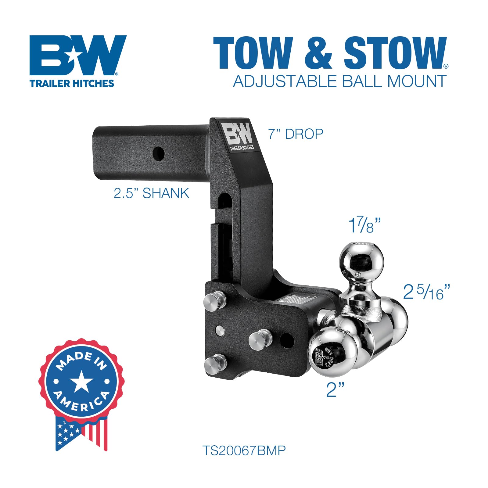 B&W MultiPro Tow & Stow B&W - Fits 2.5" Receiver, Tri-Ball (1-7/8" x 2" x 2-5/16") 18,000 GTW - TS20067BMP