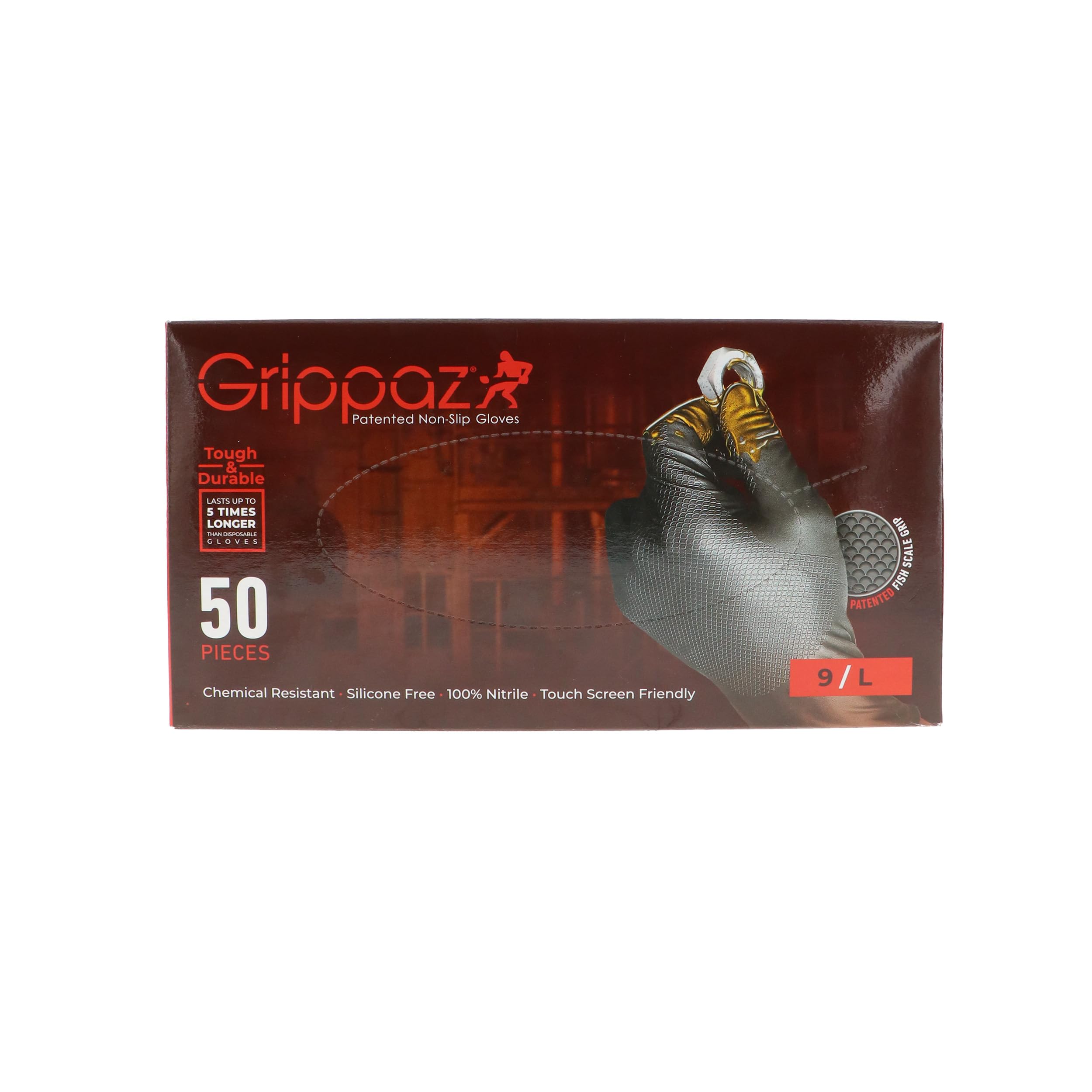Grippaz PIP Skins 6 Mil Nitrile 9.5" Disposable Gloves 50-Pack, Fish Scale Grip, Chemical & Oil Resistant, Black, Small (67-246/S)