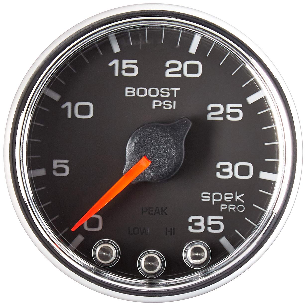 Gauge AUTO METER P30331 Boost (Spek-Pro 2 1/16", 35Psi, Stepper Motorwith Peak & Warn, Black/Chrome, Spek-Pro)