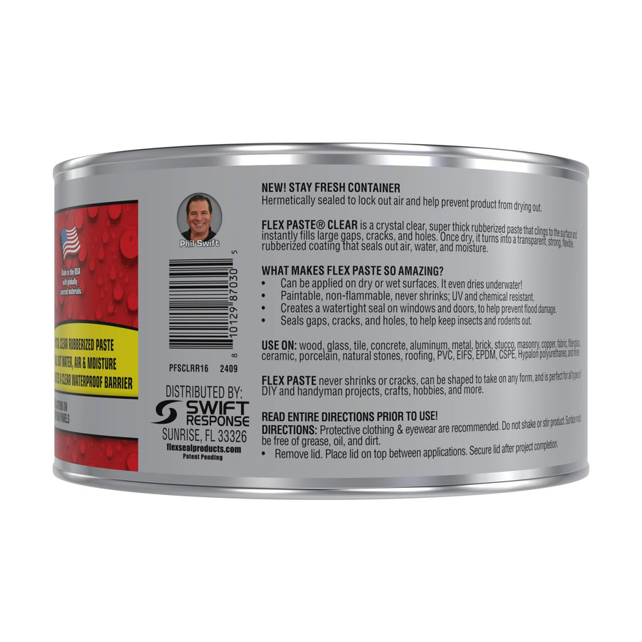 Flex Paste, Paintable Waterproof Putty, Sealant Spackle, Fill Gaps Cracks Holes - Block Out Water and Air - UV Resistant - Walls, Drywall, EPDM, Concrete, Roof, RV Repairs, Clear, Half-Quart