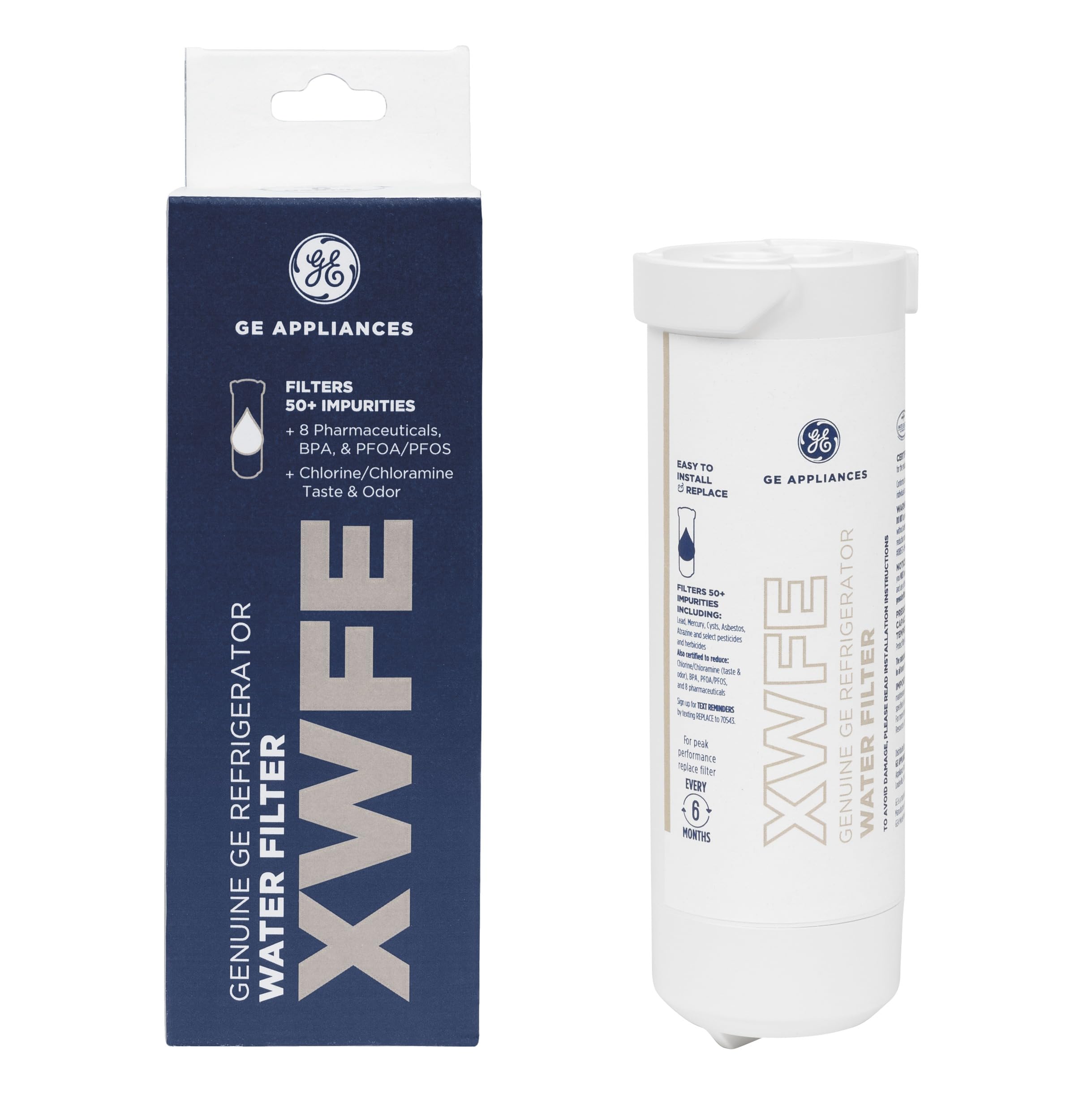 XWFE GE Refrigerator Water Filter, Genuine Replacement Filter, Certified to Reduce Lead, Sulfur, and 50+ Other Impurities, Replace Every 6 Months for Best Results, Pack of 1
