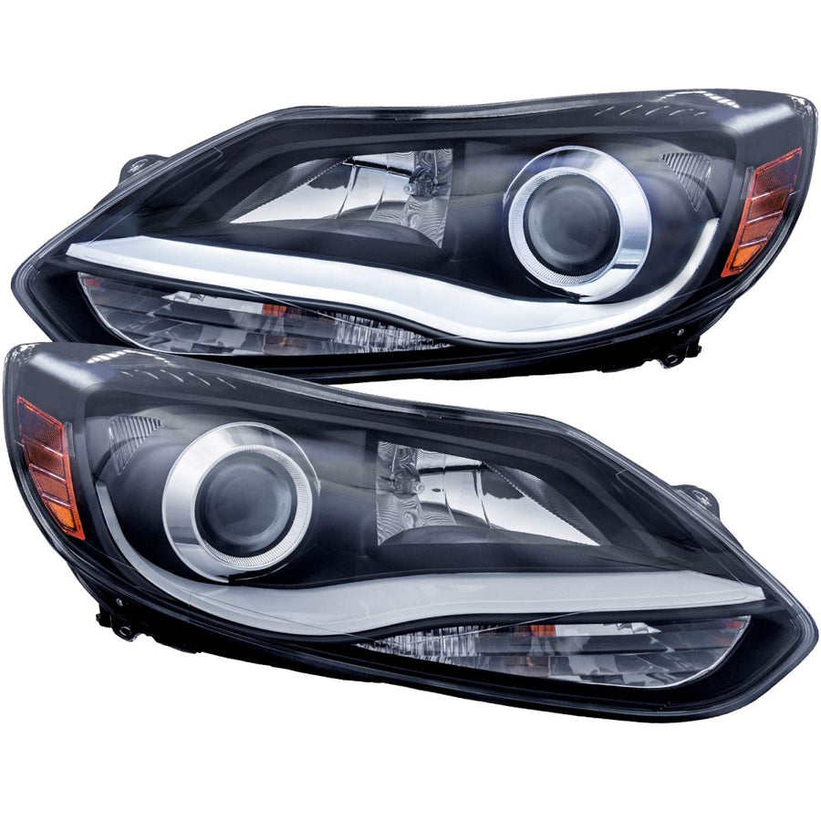 Black/Clear/Amber AnzoUSA Plank Style Projector Headlight for Ford Focus