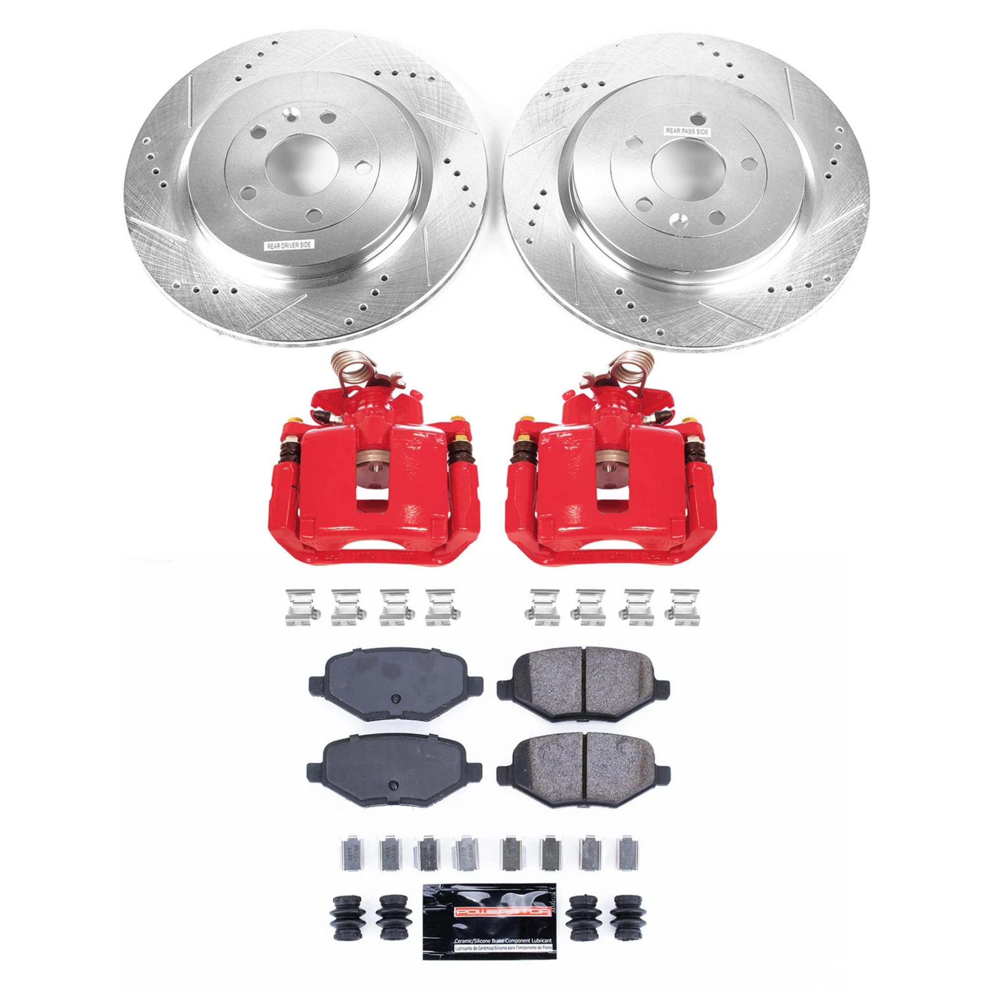 Power Stop Z23 Daily Driver Brake Pad and Rotor Kit with Red Powder Coated Calipers Rear KC8964
