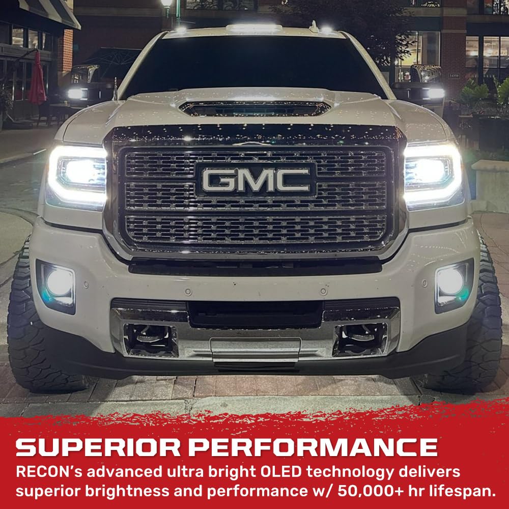 RECON - Projector Headlights Fits 2007-2013 Sierra (1500, 2500, 3500) OLED Halos & DRL - Smoked Lens
