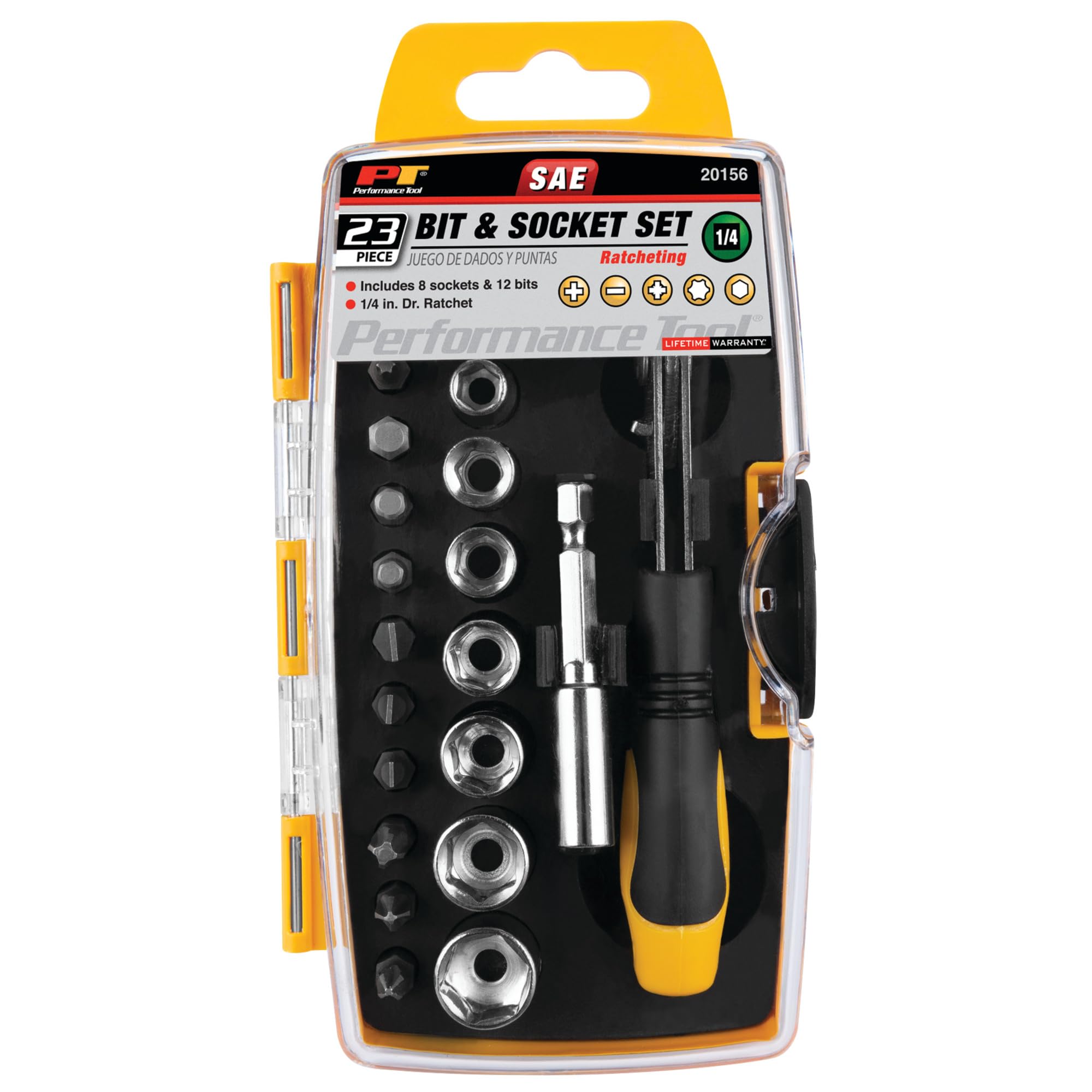 23-Piece Performance Tool Ratcheting Bit and Socket Set With Clear View Storage Case