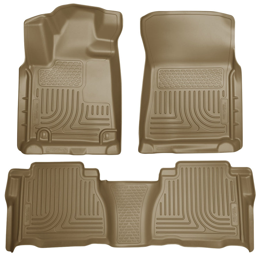 Husky Liners Floor Mats Weatherbeater | Fits 2007-2011 Toyota Tundra, CREWMAX & Double CAB ONLY (Footwell Coverage) | Front & 2nd Row, 3-pc Tan - 98583