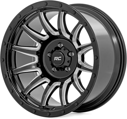 90 Series Rough Country 18x9 Wheel - 6x5.5" Bolt Pattern, 12mm Offset, One Piece Aluminum Rim, Gloss Black Finish with Machined 12-Spoke Design for Trucks, Jeeps, Off-Road