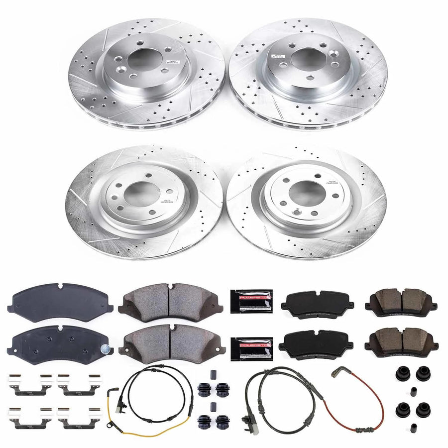 Power Stop K7260 Z23 Evolution Sport Brake Upgrade Kit Front & Rear and 1 Front & 1 Rear Sensor Wires For Land Rover Discov, Land Rover Range Rover, Land Rover Range Rover Sport [Model Specific]