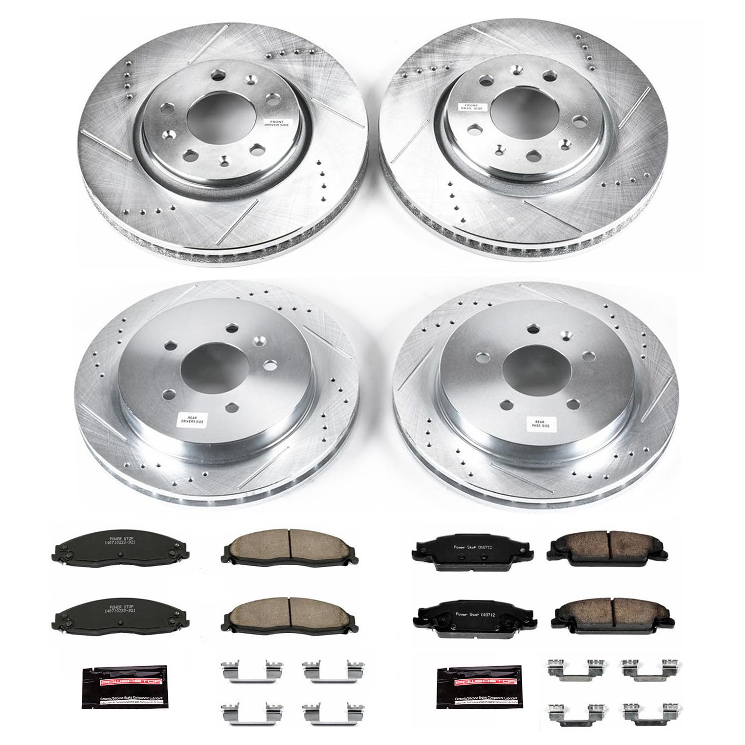 Power Stop K1424 Z23 Carbon Fiber Brake Pads Front and Rear with Drilled & Slotted Brake Rotors Kit For Cadillac STS 2005-2008 [Model Specific]