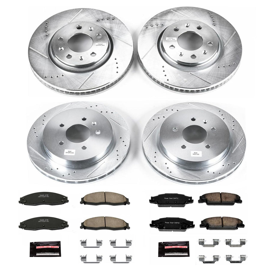 Power Stop K1424 Z23 Carbon Fiber Brake Pads Front and Rear with Drilled & Slotted Brake Rotors Kit For Cadillac STS 2005-2008 [Model Specific]