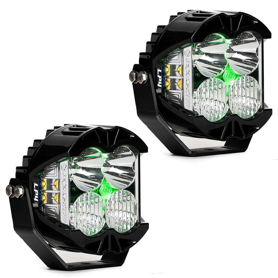 Baja Designs LP4 Pro LED Light Pair with Backlight - 2 Lights, Wiring Harness, Lifetime Protection (Driving/Combo; Green)
