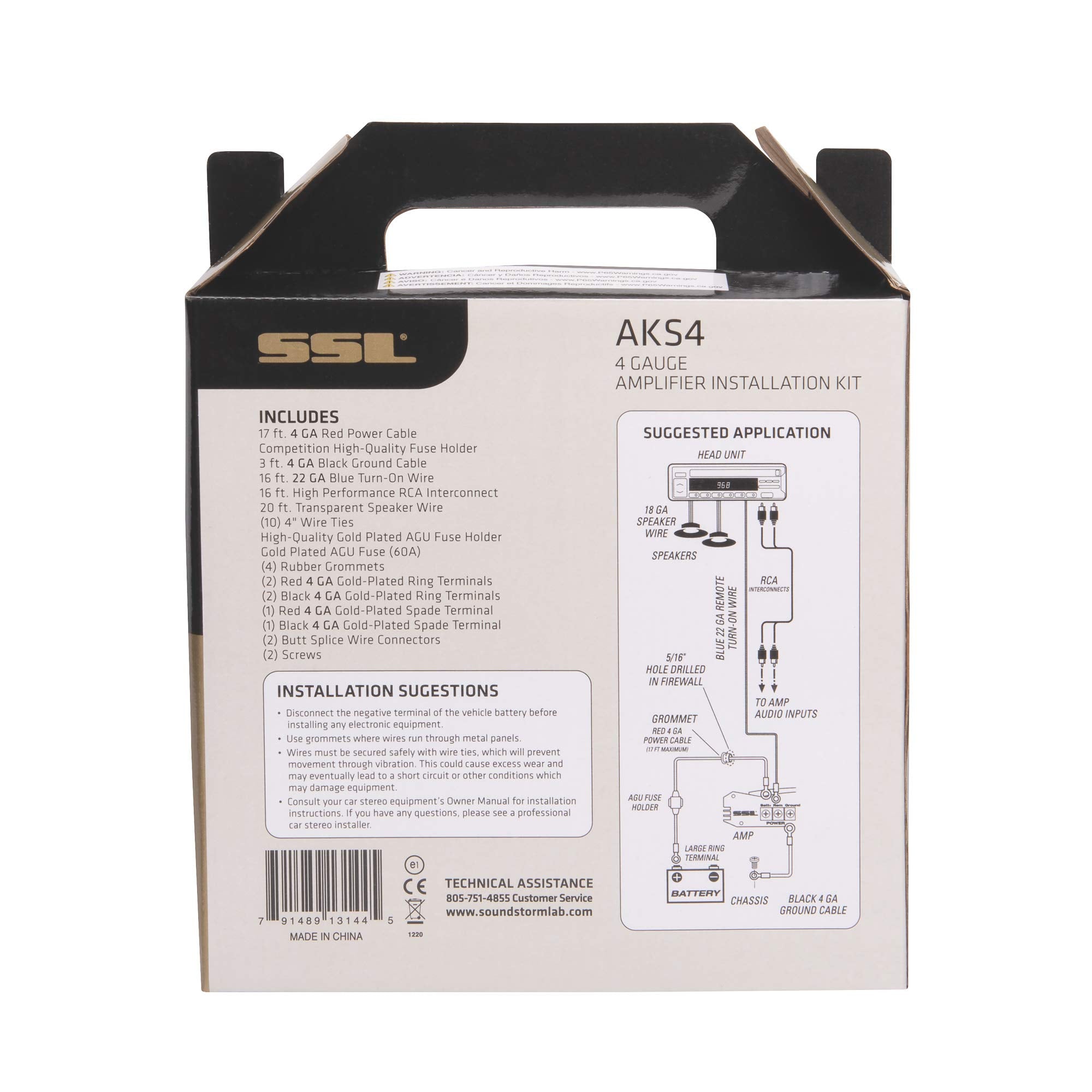 Sound Storm Laboratories 4 Gauge AKS4 Amplifier Installation Wiring Kit - A Car Amp Wire Makes Connections, Brings Power to Radio Subwoofers Speakers