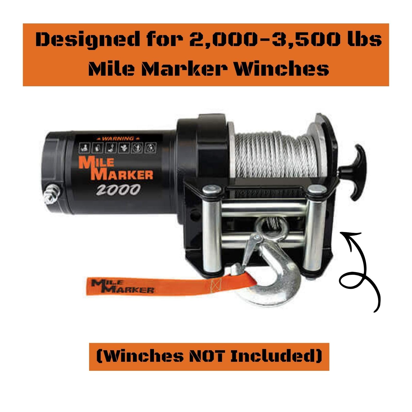 Mile Marker Replacement WH-2 Black & Silver Roller Fairlead for ATV Winches - Compatible with 2000 - 3500 lb. Mile Marker Winches - Reduces Friction on Winch Cable