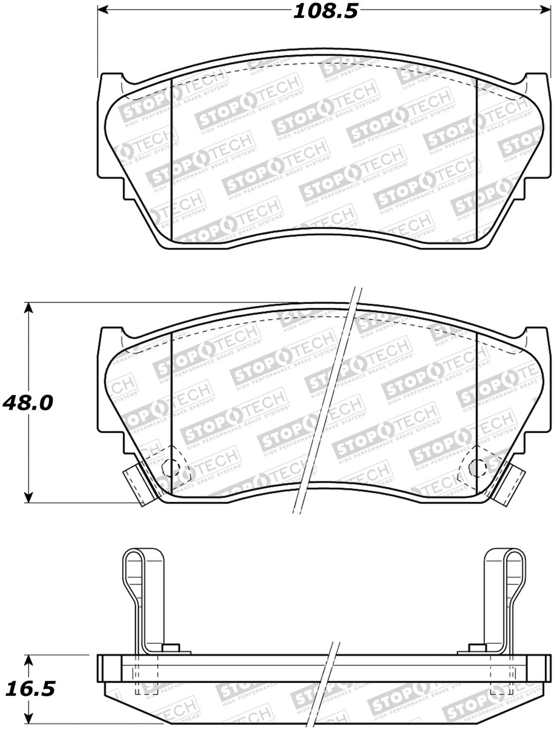Front StopTech 308.05100 Brake Pads with Shims and Hardware Street