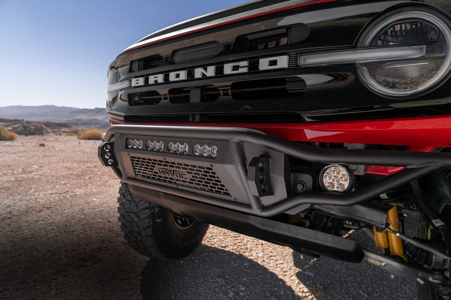 Metal Mash HAVOC OFFROAD Front Bumper for Ford Bronco | Baja Style, Built-In Mounts for LED Lights, High Clearance Ends | HFB-02-002 | 2021-2025 Ford Bronco (will not fit Sport Model)