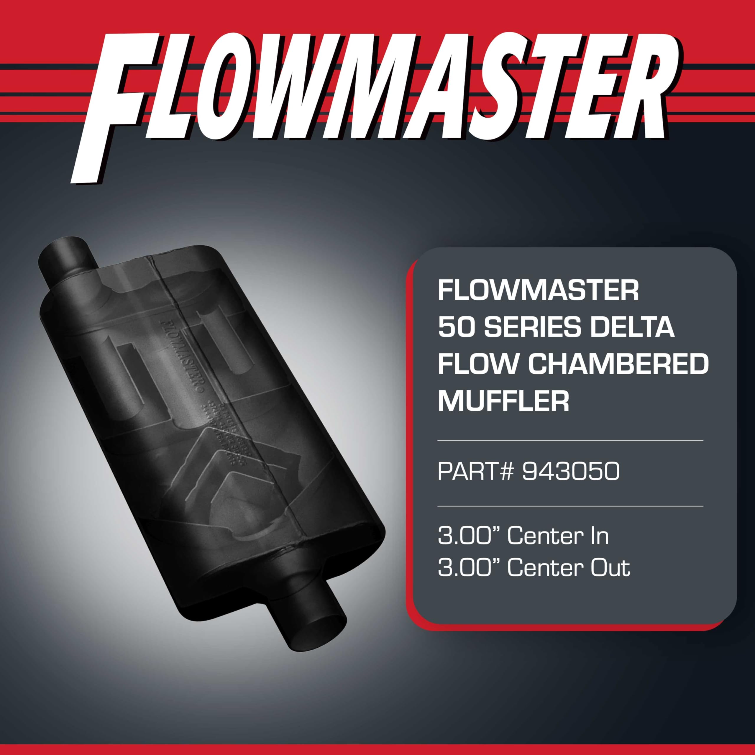 50 Series Flowmaster Delta Flow® Chambered Muffler – 3.00” - Center In/Center Out – Moderate Sound – 16-Gauge Aluminized Steel – Perfect for Performance Vehicles & daily-driven Passenger Cars, 43050