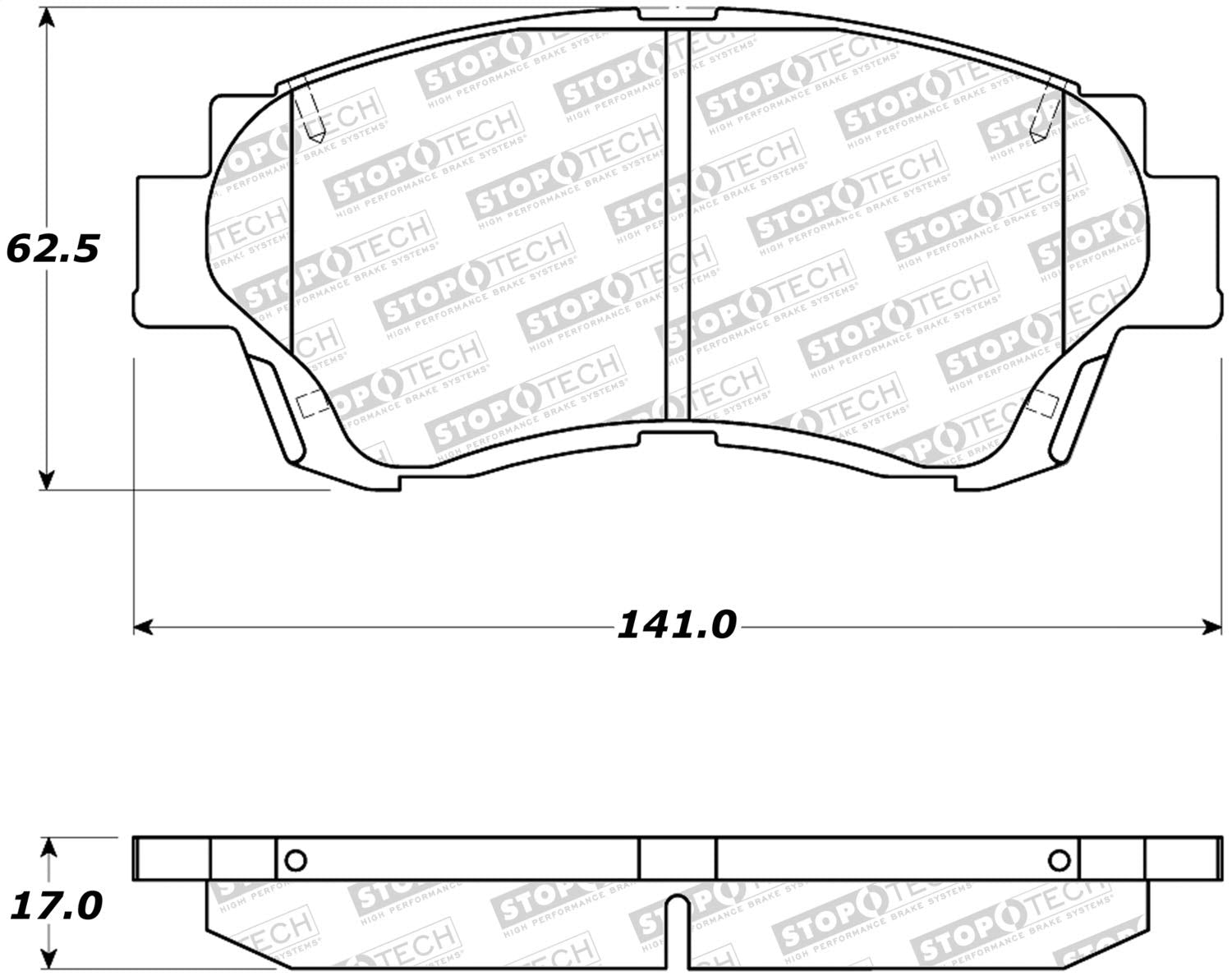 Front StopTech 308.04761 Brake Pads with Shims and Hardware Street