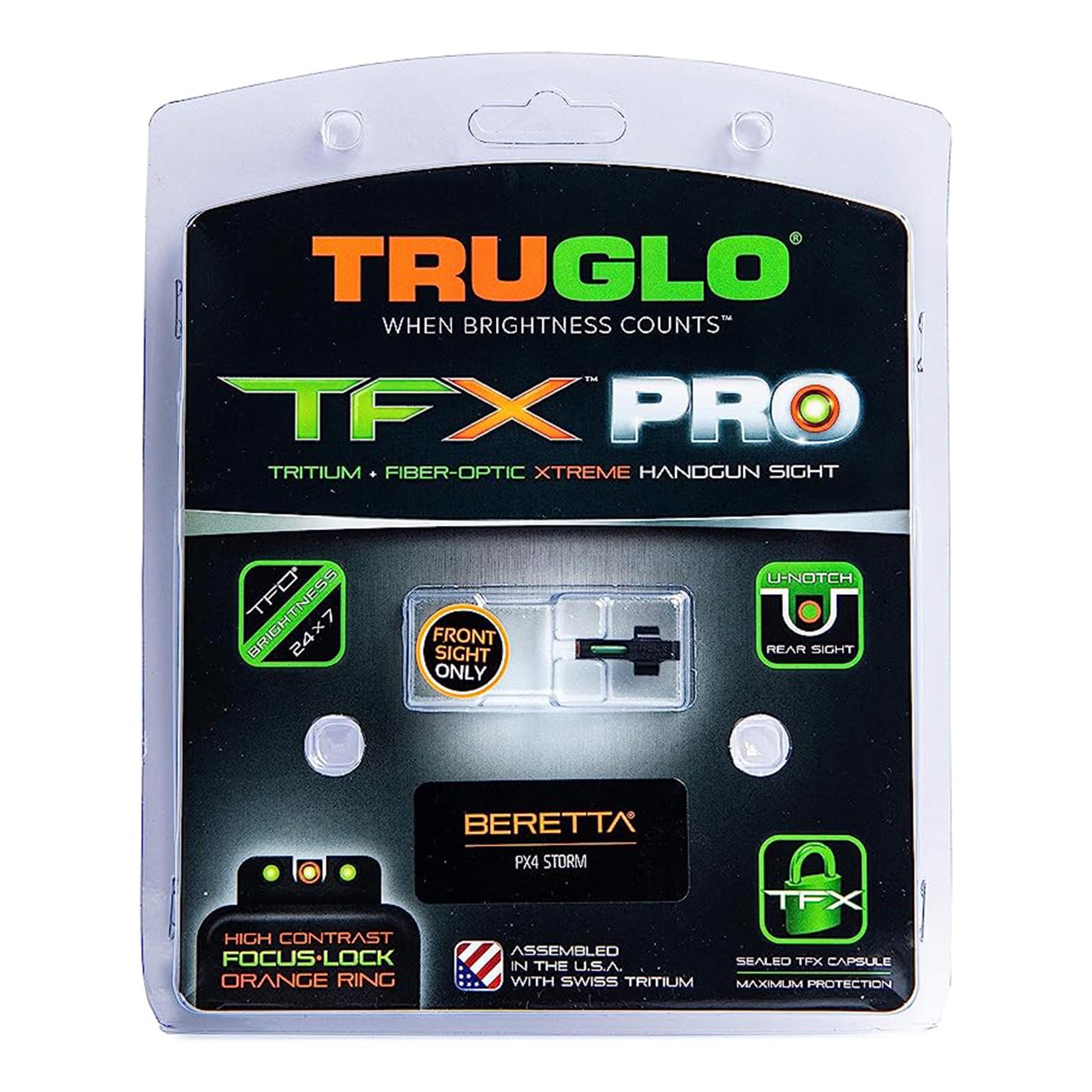 Tritium and Fiber Optic Xtreme Handgun Sights TRUGLO TFX Pro for Beretta PX4 Storm (Front Sight Only), Black, One Size