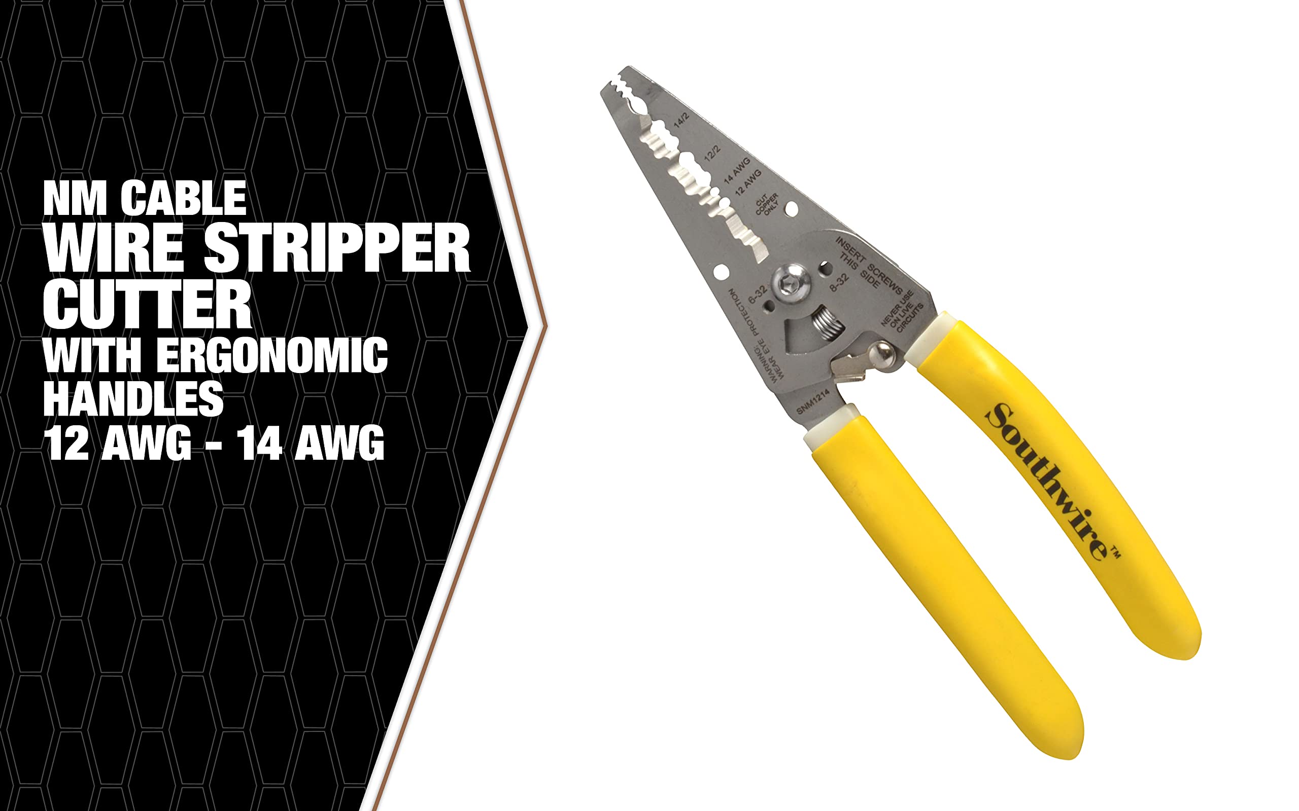 Heavy Duty Southwire NM-B Romex Cable Wire Stripper/Cutter with Ergonomic Handles 12 AWG -14 AWG, rust proof
