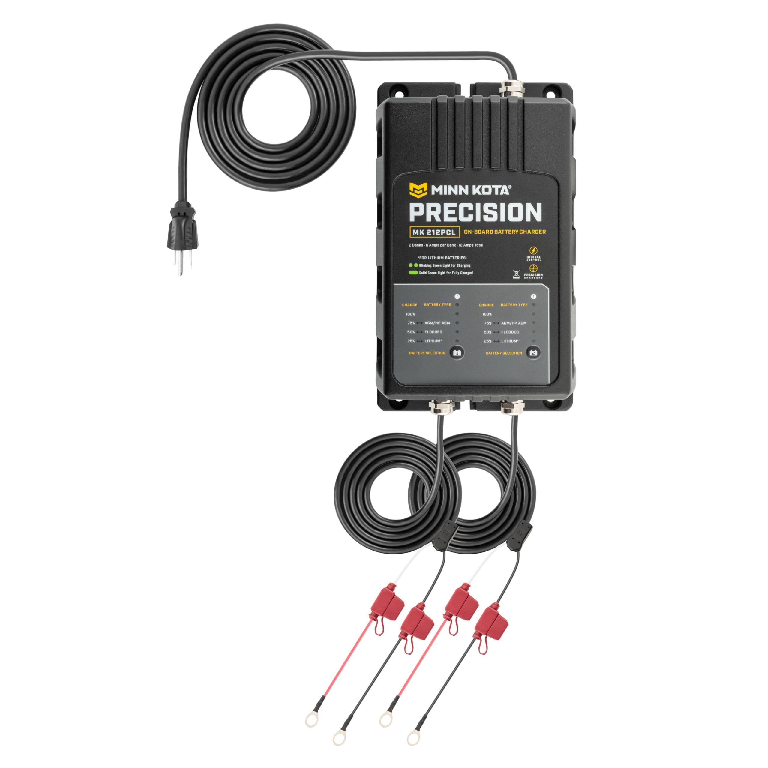 Minn Kota MK-212PCL Precision On-Board Marine Battery Charger – 2 Banks, 6 Amps Each