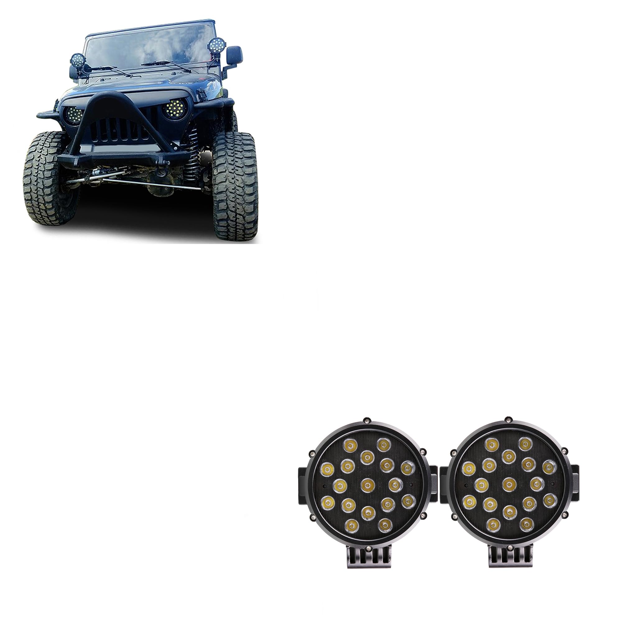 LED Black Horse 7" Dia.Lights Spot and Flood Black Trim Ring Compatible with All Cars,Trucks and SUVs-PL2265
