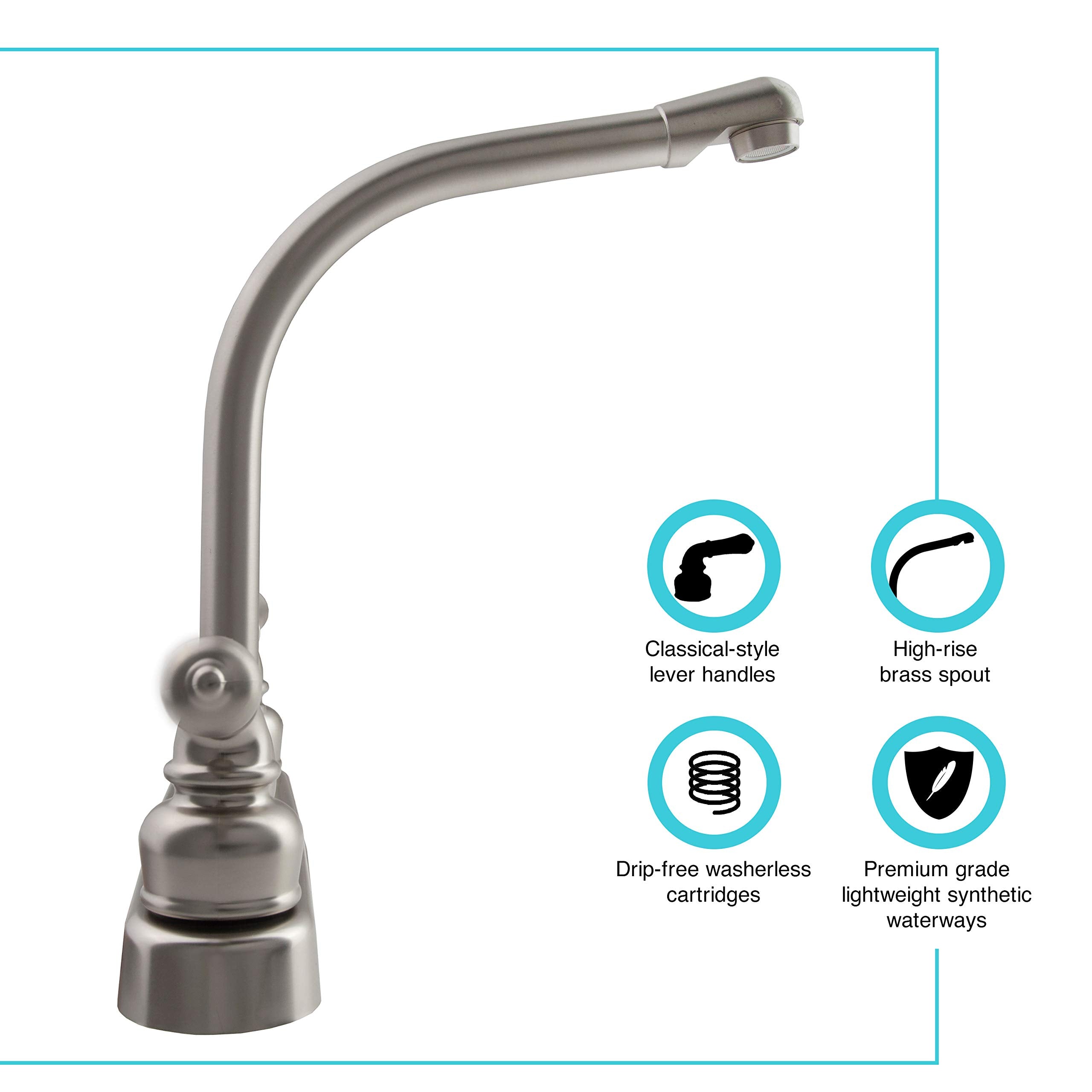 Dura Faucet Hi-Rise DF-PK210C-SN Kitchen Sink Faucet with Classical Levers (Brushed Satin Nickel)