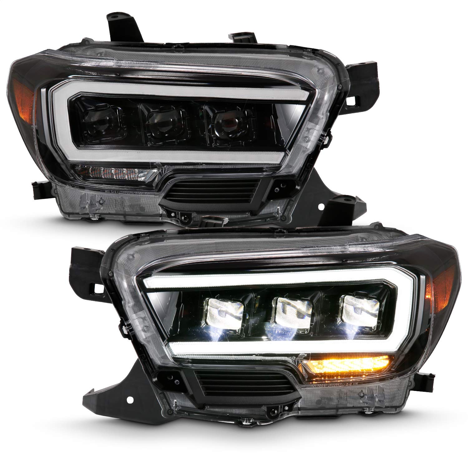 TOYOTA TACOMA 16-22 ANZO USA LED PROJECTOR HEADLIGHTS PLANK STYLE BLACK W/AMBER (FOR HALOGEN DRL)