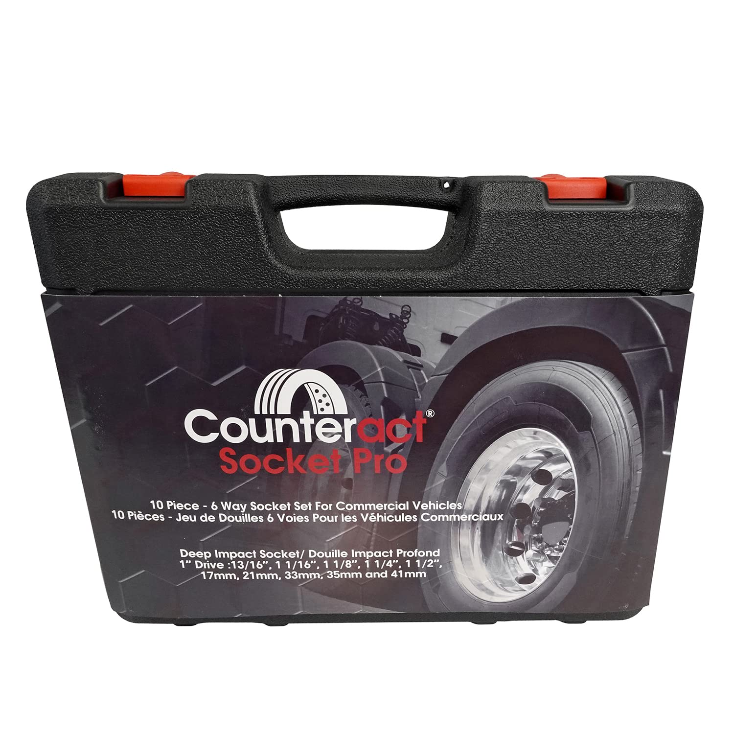 6 Way Socket Pro – Counteract 10pc Set - 13/16", 1-1/16", 1-1/8", 1-1/4", 1-1/2", 17mm, 21mm, 33mm, 35mm, 41mm - 1" Drive
