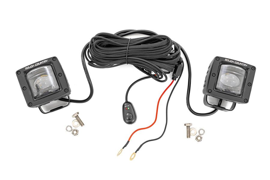 2" Rough Country Square SAE LED Fog Lights | 2400 Lumens | Pair | Yellow- 70907A