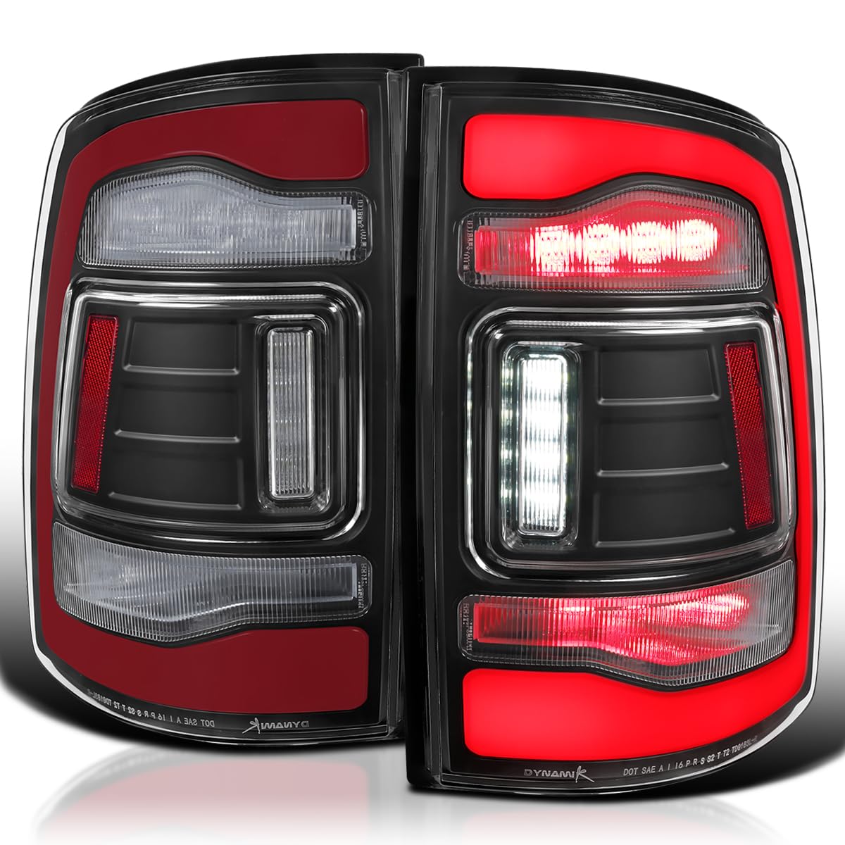 Black SPEC-D TUNING Sequential Tail Lights w/Red LED Strip and Startup Animation Compatible with 2013-2018 Ram 1500 2500 3500, Left + Right Pair Assembly