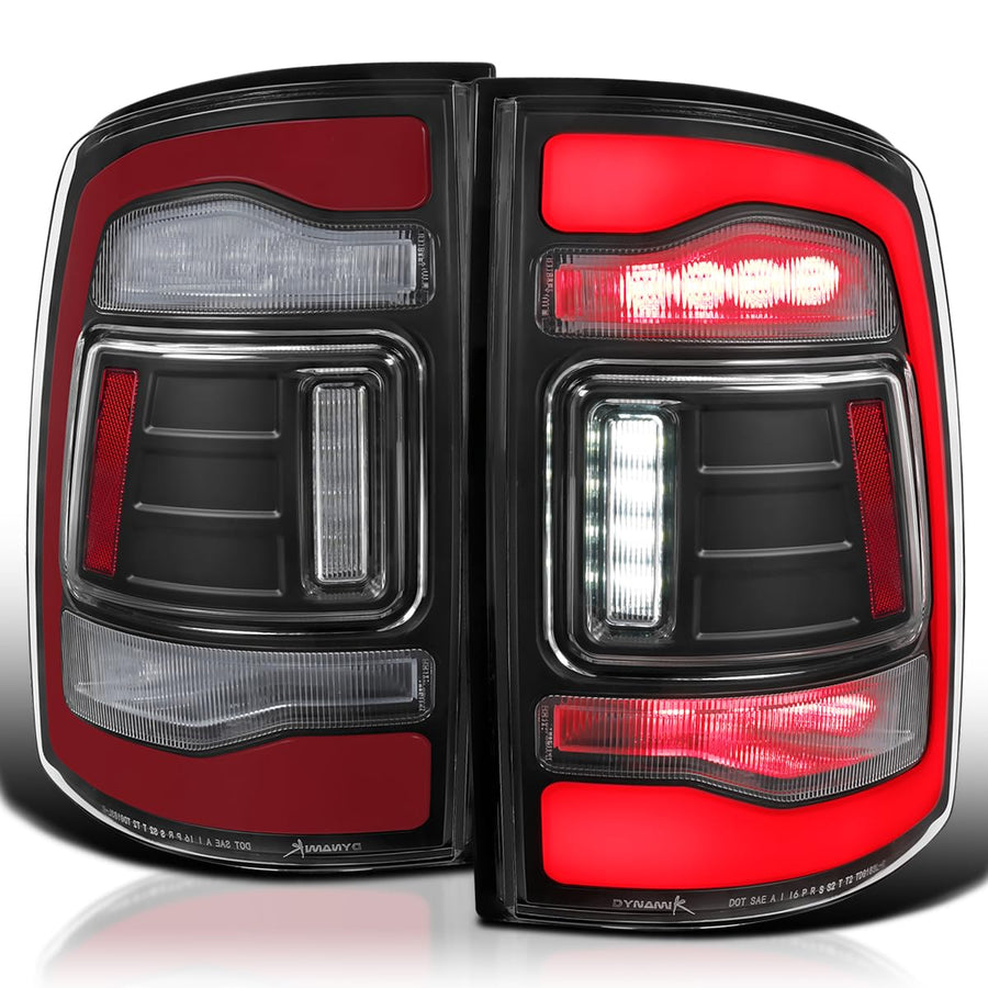 Black SPEC-D TUNING Sequential Tail Lights w/Red LED Strip and Startup Animation Compatible with 2013-2018 Ram 1500 2500 3500, Left + Right Pair Assembly