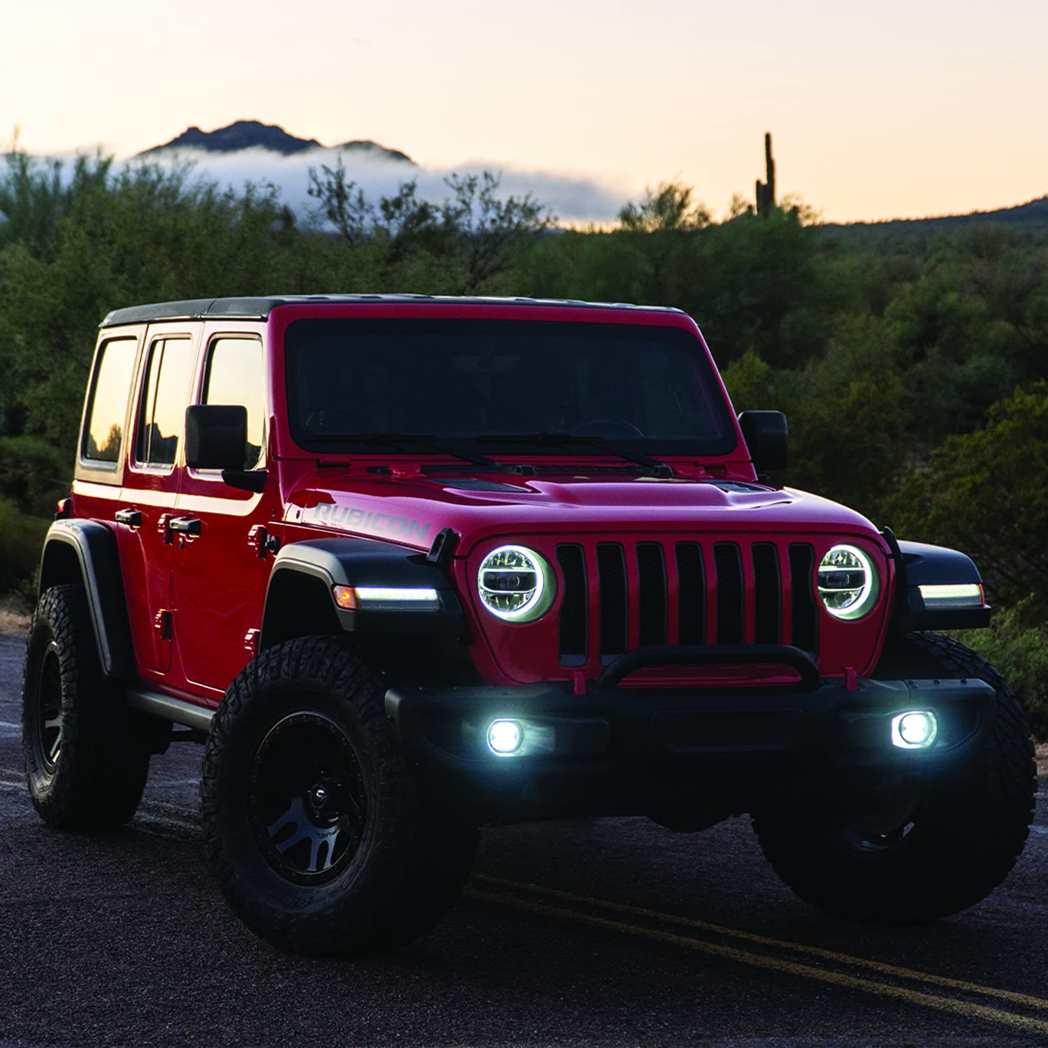 Rigid Industries 37107 Jeep Rubicon JL and Gladiator JT 2018-2020 1 Pc Plastic Bumper Fog Mount Kit Includes 1 Pair 360-Series 4 Inch SAE Selective Yellow