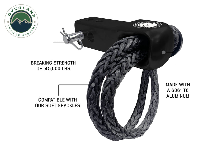 Aluminum Receiver Hitch Mount Overland Vehicle Systems for use with Soft Shackles - T6 6061 Aircraft Grade Aluminum - Glossy Black Powder Coated Finish