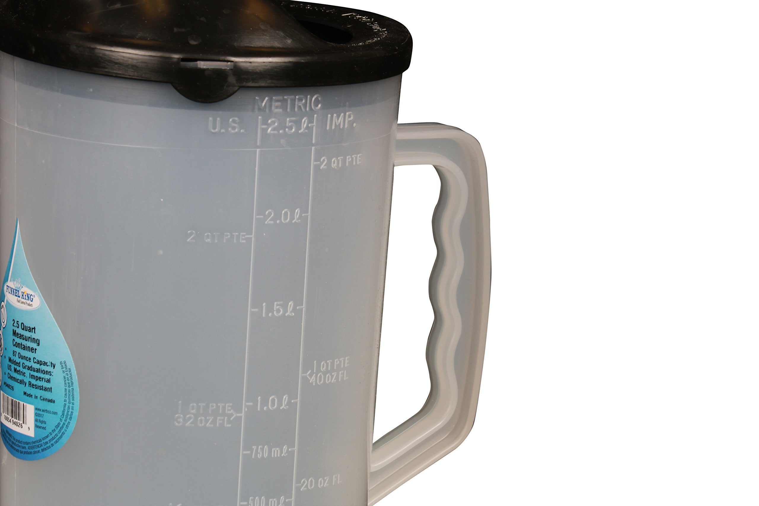 Funnel King WirthCo 94026 Heavy Duty Graduated Measuring Container with Black Spout - 87 oz. Capacity