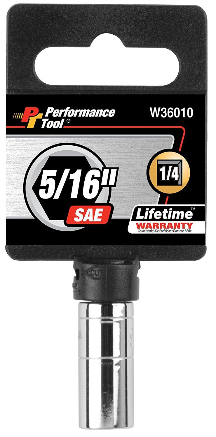 1/4 Drive Performance Tool W36010 Chrome 6-Point Socket, 5/16