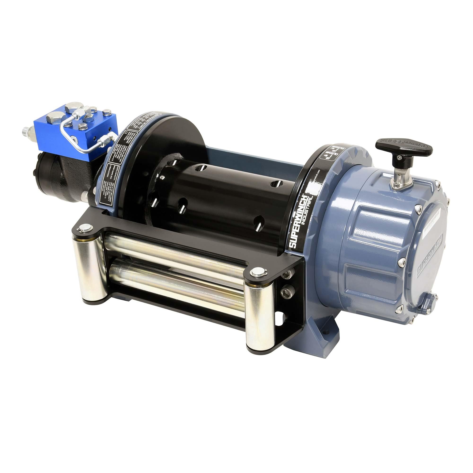 Industrial Superwinch S100491 SI Standard Drum Hydraulic Winch 15000lb (6804kg) Single Line Pull with Roller Fairlead