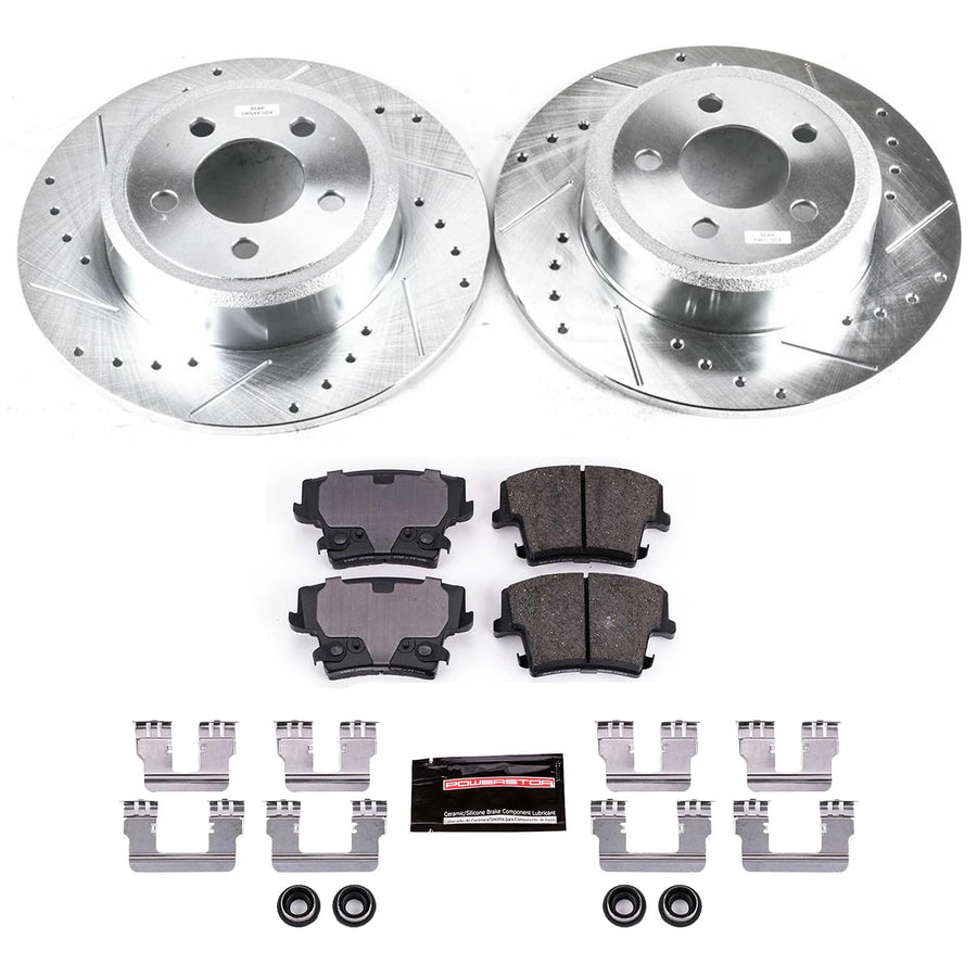 Power Stop K1719 Z23 Carbon Fiber Brake Pads Rear with Drilled & Slotted Brake Rotors Kit For Chrysler 300, Dodge Challenger, Dodge Charger, Dodge Magnum [Model Specific]